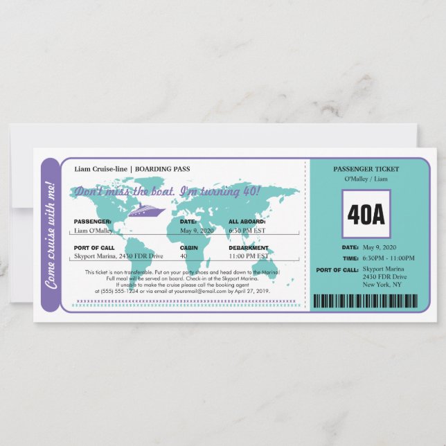 Billete de tarjeta de embarque para el cumpleaños  (Anverso)