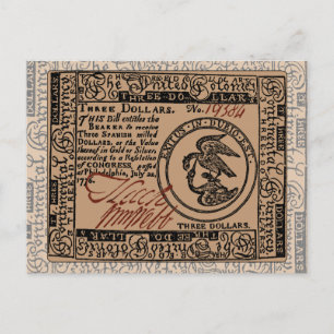 Billete de tres dólares de EE.UU. - postal