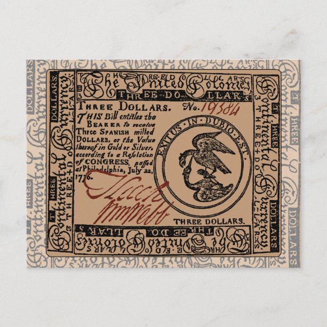 Billete de tres dólares de EE.UU. - postal (Anverso)