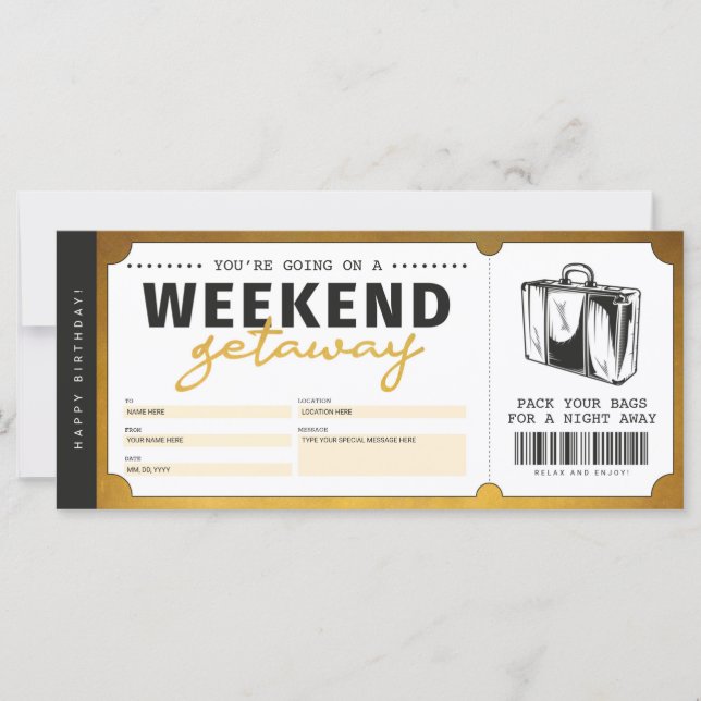 Billete de viaje de fin de semana Getaway Gold Gif (Anverso)
