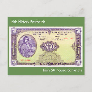 Billete irlandés de 50 libras para postal