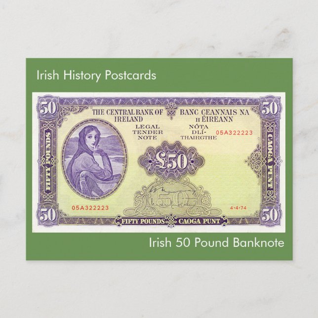 Billete irlandés de 50 libras para postal (Anverso)