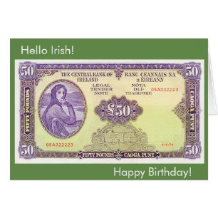 Billete irlandés de 50 libras para tarjeta de feli