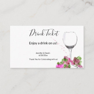 Billete para bebidas de la recepción de bodas