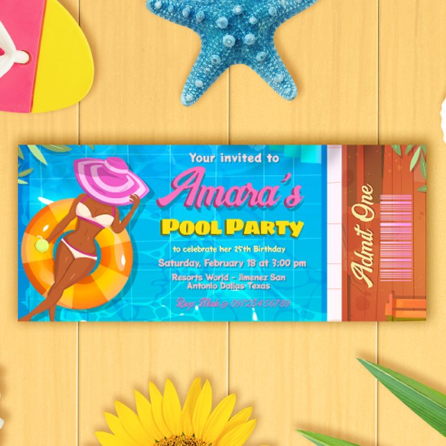 Billete para invitaciones a fiestas de billar (Pool Party Ticket Invitation)