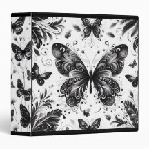 Binder de 3 Anillos de mariposas blancas y negras