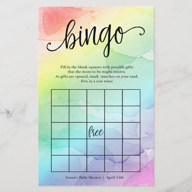 Bingo arcoiris en bolsa, tarjeta de juego 2 en 1 (Anverso)