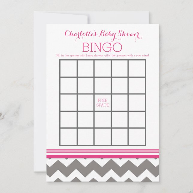 Bingo Baby Shower de Chevron gris rosa (Anverso)
