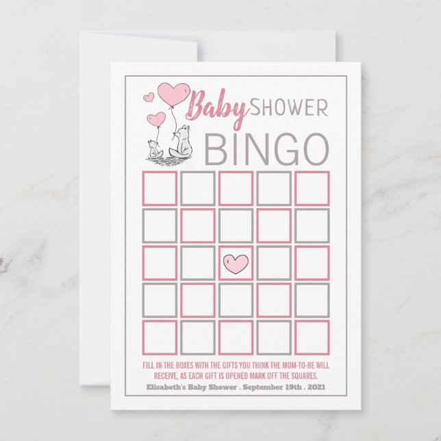 Bingo Baby Shower de Fox Hearts (Anverso)