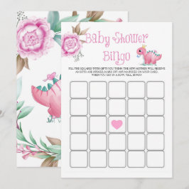 Bingo Baby Shower Peony de Dinosaurio Rosa
