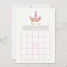 Bingo de Baby Shower de Niña Unicornio Floral Rosa