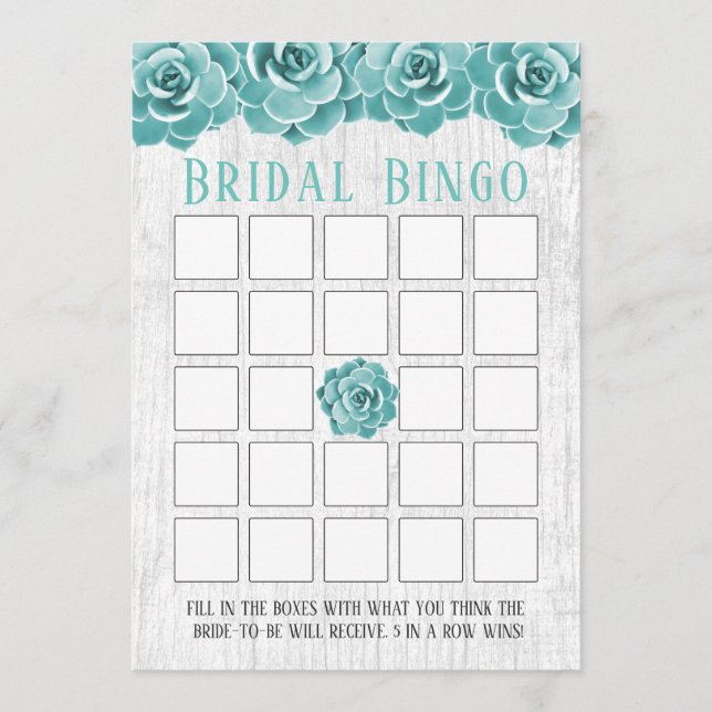 Bingo de Despedida de Soltera Floral Succulento Rú (Anverso)