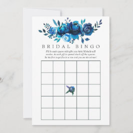 Bingo de novia floral de acuarela blanca y marina