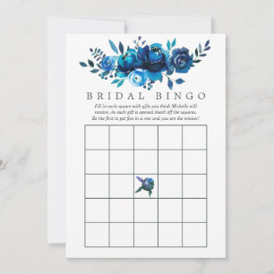 Bingo de novia floral de acuarela blanca y marina