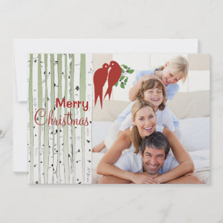 Birch Trees Amor Rojo Aves Feliz Navidad