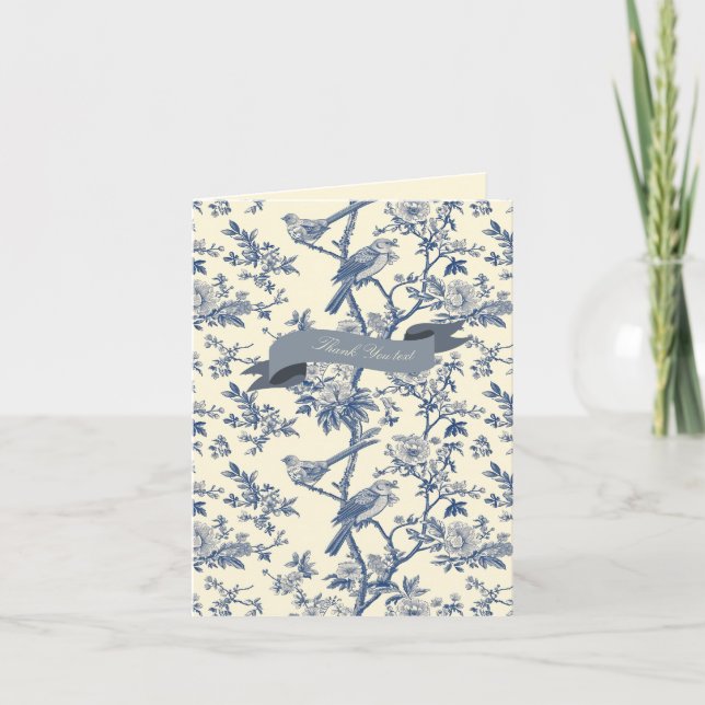 Bird Elegant Blue Toile Peony Floral (Anverso)