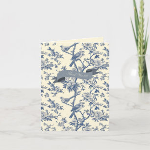 Bird Elegant Blue Toile Peony Floral