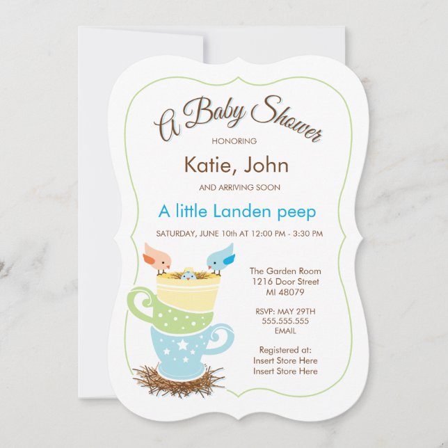 Bird | Invitación de Boy Baby Shower (Anverso)