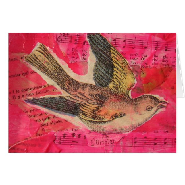 Bird Mixed Media  Hot Pink Background (Anverso (Horizontal))