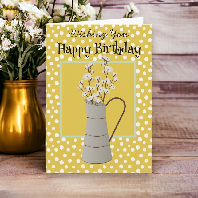 Birday Farmhouse Bouquet WillowsTarjeta de notas p (Birthday card for anyone.  Simple and Sweet message inside.)