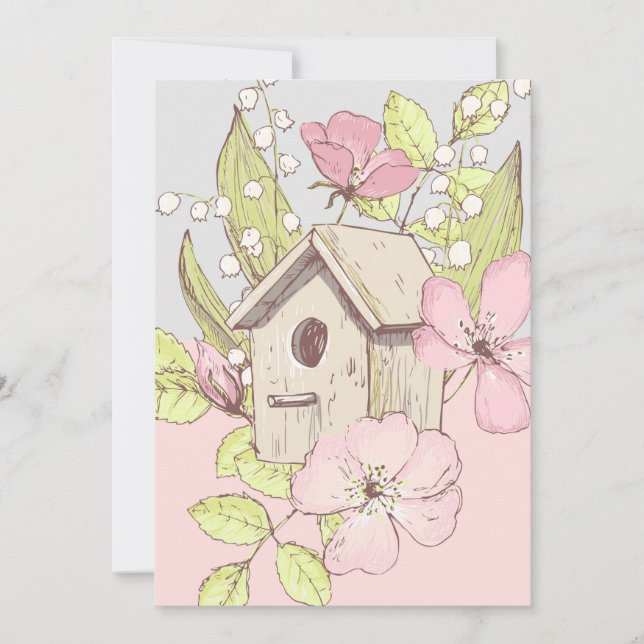 Birdhouse Floral Colorblock Tarjeta de saludo en b (Anverso)