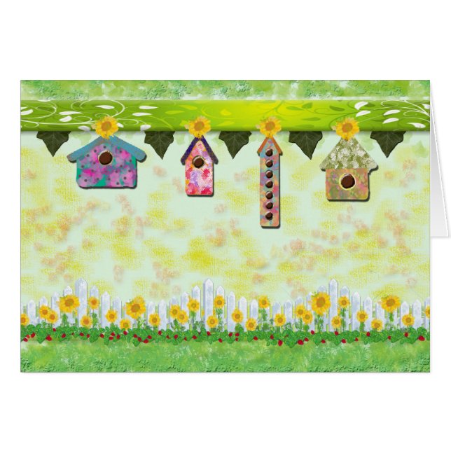 Birdhouses en tarjeta de la primavera (Anverso (Horizontal))