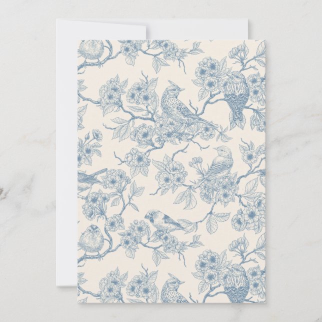 Birds and cherry blossom in blue and off white (Anverso)