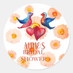 Birds Bridal Shower Classic Round Pegatina