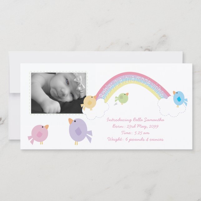 Birds & Rainbow Baby Invitación fotográfica (Anverso)