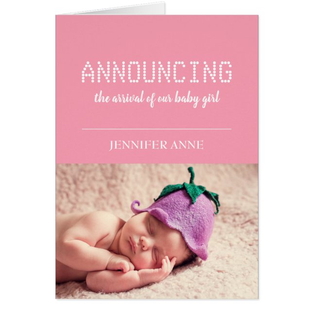 Birth Announcement | Baby Girl Personalised Card (Frente)
