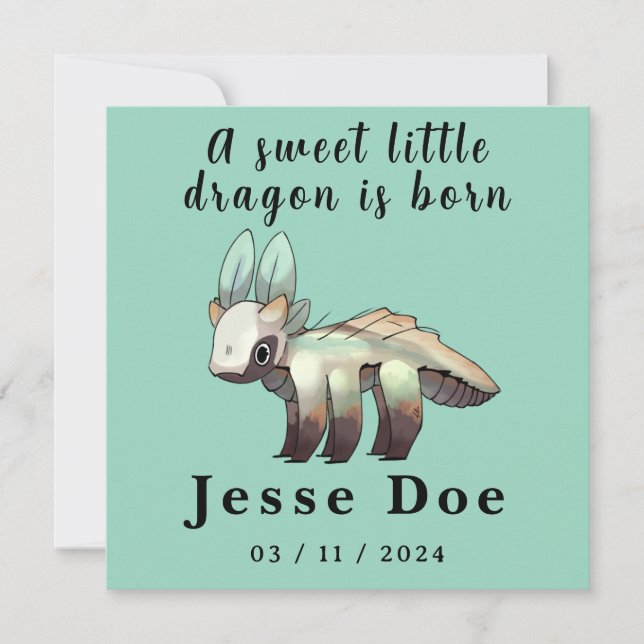 Birth Boy Card Cute Dragon  (Anverso)