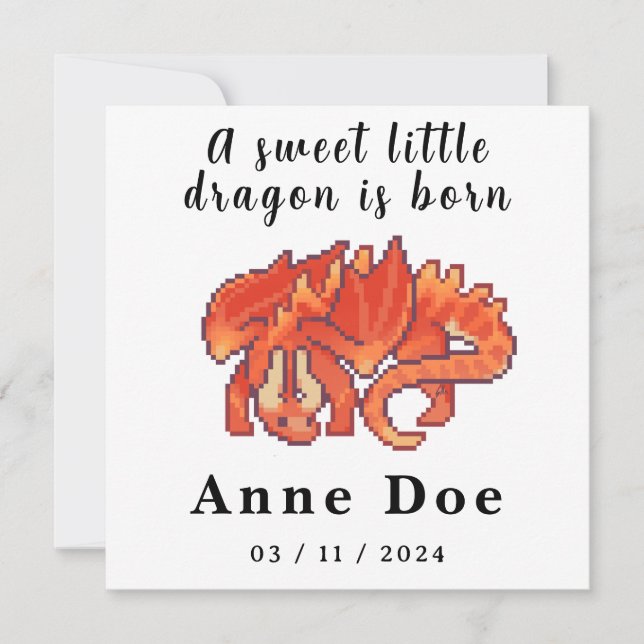 Birth card Girl Cute Dragon pixel art (Anverso)