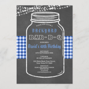 Birthday BARBEQUE Mason Jar Gingham Invitación