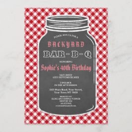 Birthday BARBEQUE Mason Jar Gingham Invitación