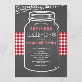 Birthday BARBEQUE Mason Jar Red Gingham Invitación