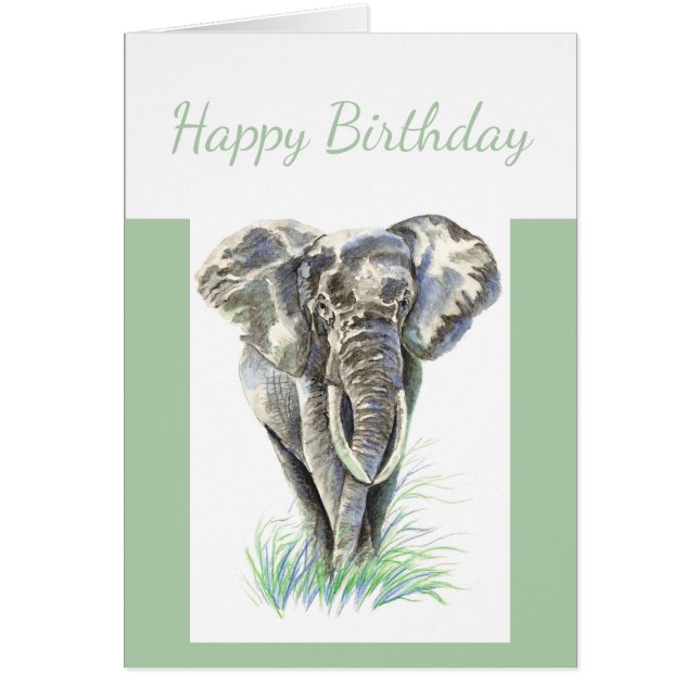 Birthday Blank Watercolor Elephant Arte animal (Frente)