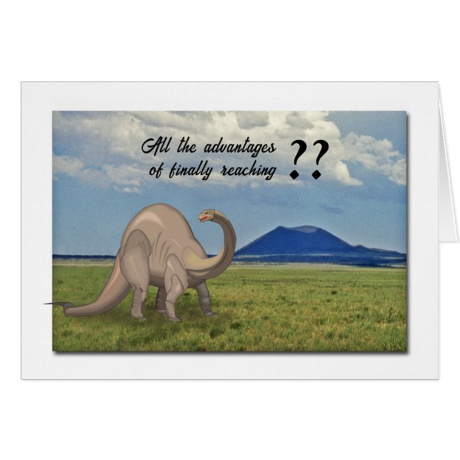 Birthday Card for a Senior - dinosaur and volcano (Anverso (Horizontal))