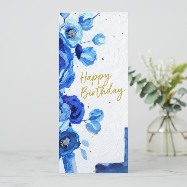 birthday cards blue modern floral watercolor (Anverso de pie)