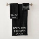 Birthday Golfer Funny 50th Black Dad<br><div class="desc">¡Feliz 50 cumpleaños! Funny cumpleaños número 50,  toallas de baño en blanco y negro. Perfecto para papá,  hijo,  padrastro. La idea de regalo de Golfer. Personalizarlo con un nombre.</div>