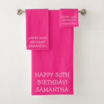 Birthday Golfer Funny 50th Pink Mom<br><div class="desc">¡Feliz 50 cumpleaños! Divertidas toallas de baño rosa caliente de 50 años. Perfecto para mamá,  hija,  madrastra,  amiga. Una idea de regalo para ella. Personalizarlo con un nombre.</div>