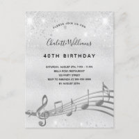 Birthday silver music notes 40ª invitación