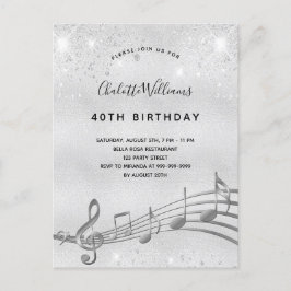 Birthday silver music notes 40ª invitación