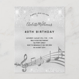 Birthday silver music notes 40ª invitación