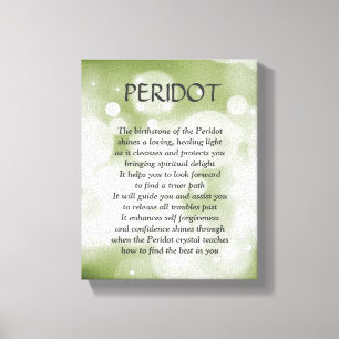 Birthstone del Peridot - lona de arte del poema de