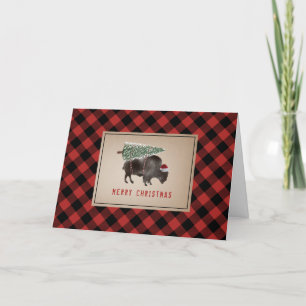 Bisonte de Búfalo Santa Feliz Navidad Árbol Rústic