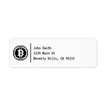 Bitcoin BTC Logotipo negro de 8 bits | Etiqueta