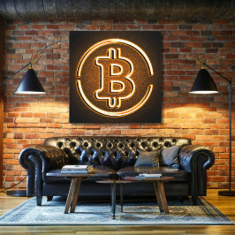 BITCOIN LOGO sobre decoración de oficina de lienzo