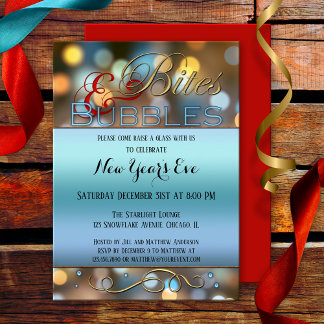 Bites burbujas Sparkly Invitación a fiesta de Año