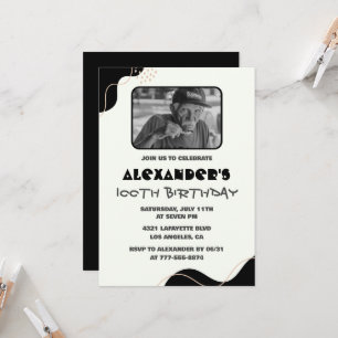 Black 100th cumpleaños invitaciones Men Simple Pho