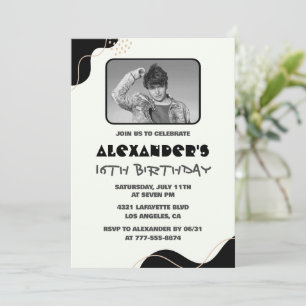 Black 16th cumpleaños invitaciones Hombres Simple